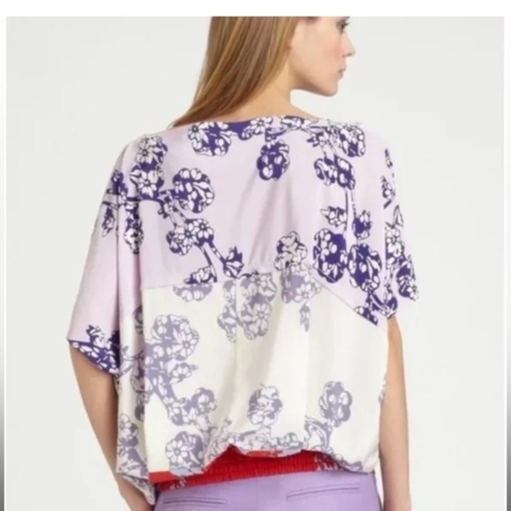 Diane von Furstenberg‎ DVF Tomori 100% Silk Floral Blouse Purple Red